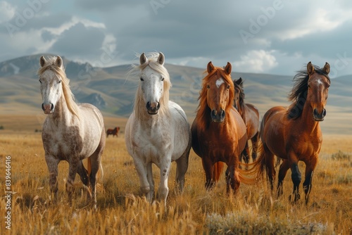 rural horseback riding  horses galloping in expansive fields with distant mountains  showcasing the natural allure of rural living alongside animals