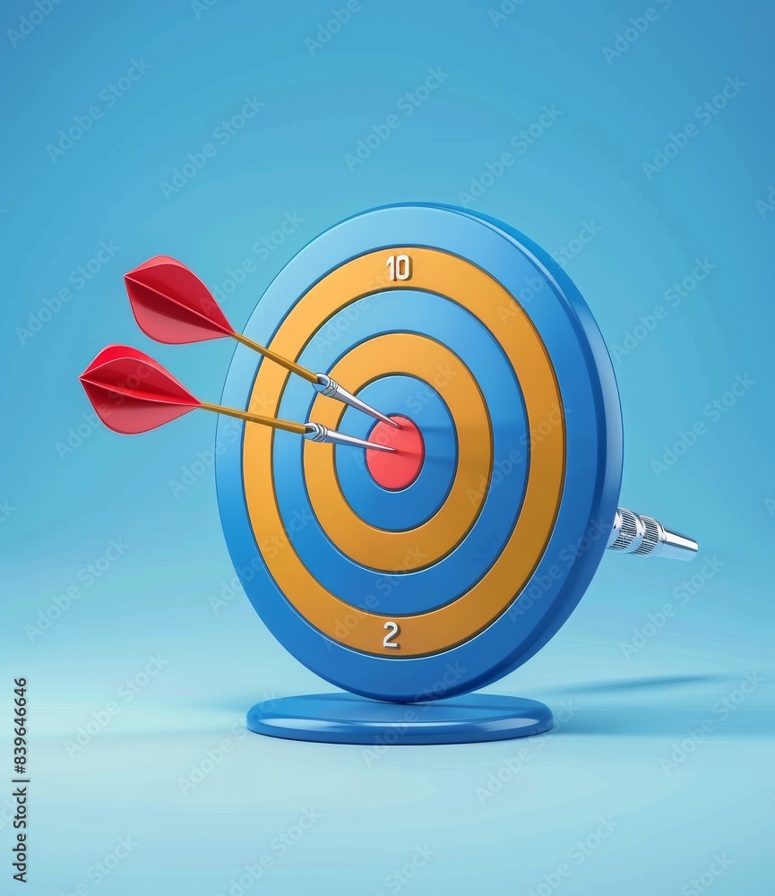 3D icon of blue dart hitting bullseye on target 3D icon of blue dart hitting bullseye on target