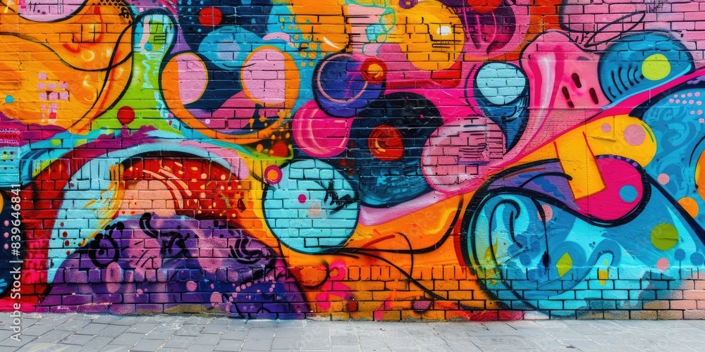 Obraz premium Vibrant Musical Graffiti on Brick Wall