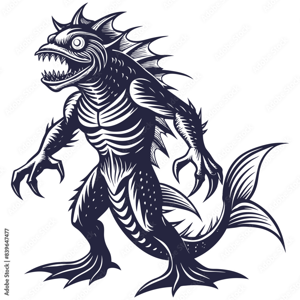 custom made wallpaper toronto digitalDetailed linocut mythical sea monster, inspired by newt features, showcasing nautical themes with dynamic expression and marine aesthetic for oceanic mythology projects