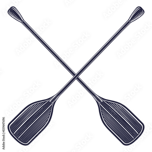Nautical two crossed oars or paddle with intricate linocut detailing for marine and ocean related designs. Evoking the spirit of sea exploration and boating adventures