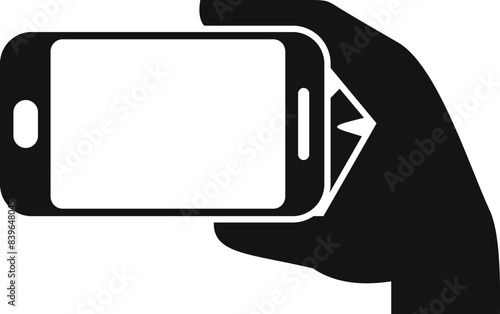 Photographer is snapping a photo with a smartphone in horizontal orientation
