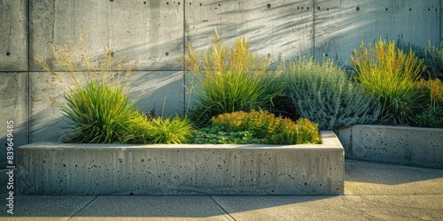 A concrete garden bed with ...
