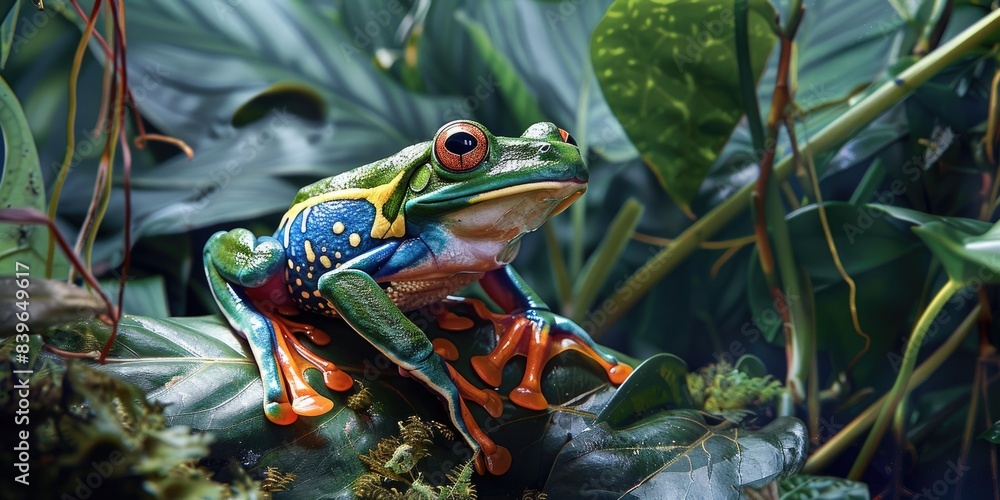 Detailed Frog with Red Eyes in Rainforest Detailed Frog with Red Eyes in Rainforest