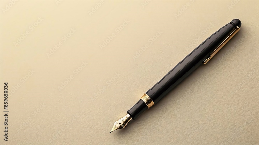 Fototapeta premium A simple pen in the upperleft third of the frame on a solid beige background