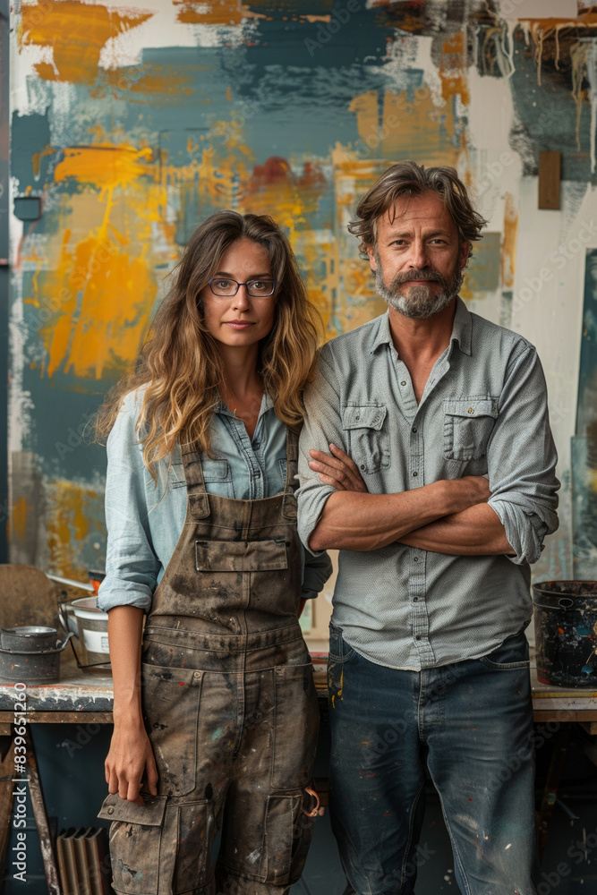 A happy couple collaborates on home renovation, painting walls together, enjoying teamwork and interior improvement A happy couple collaborates on home renovation, painting walls together, enjoying teamwork and interior improvement