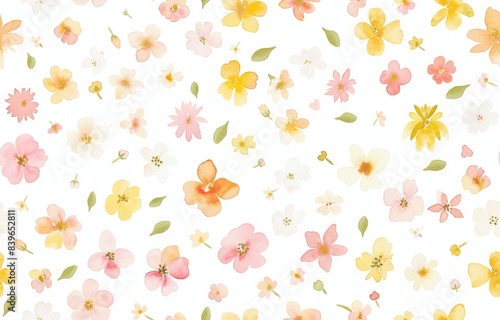 Wallpaper Mural A seamless pattern of small, colorful watercolor flowers in pastel colors on white background Torontodigital.ca