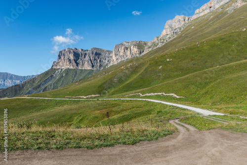 Stunning view of Aktoprak pass between Baksan and Chegem gorges. Caucasus mountains. Kabardino-Balkaria, Russia. photo