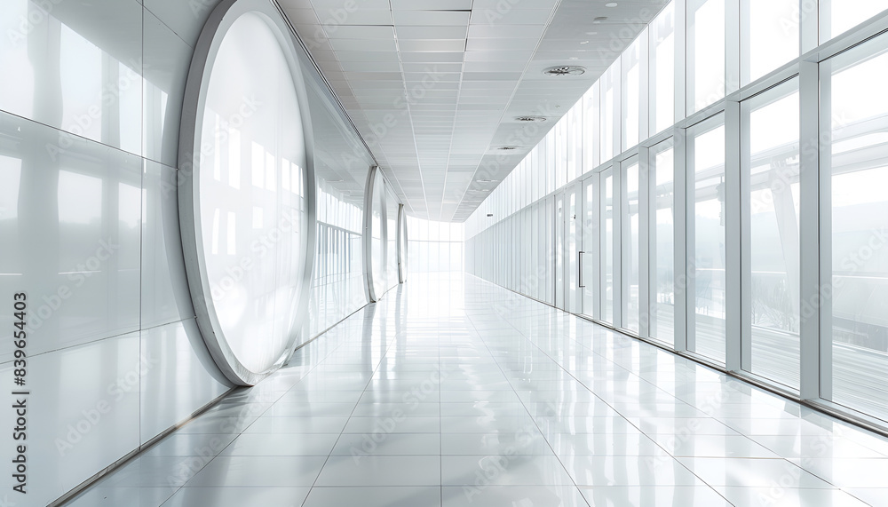 white circle vanishing transparent glass and metal hallway white circle vanishing transparent glass and metal hallway