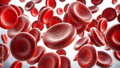 Red blood cells, essential for human life, flow single-file through a vein in this medical illustration photo