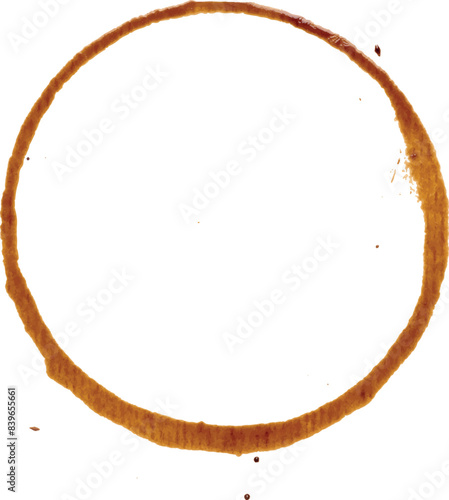 Round imprint of spilled black coffee on a white isolated background
