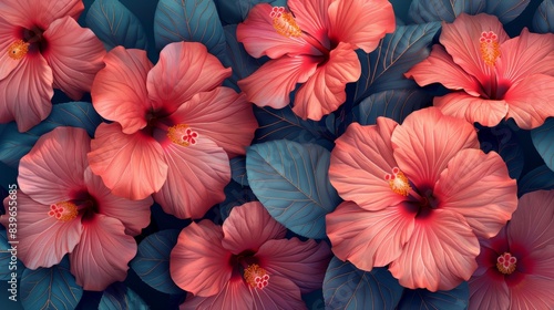 Wallpaper Mural tropical floral pattern, artistically drawn hibiscus flowers in a stunning layout, perfect for designing a distinct textile print pattern Torontodigital.ca