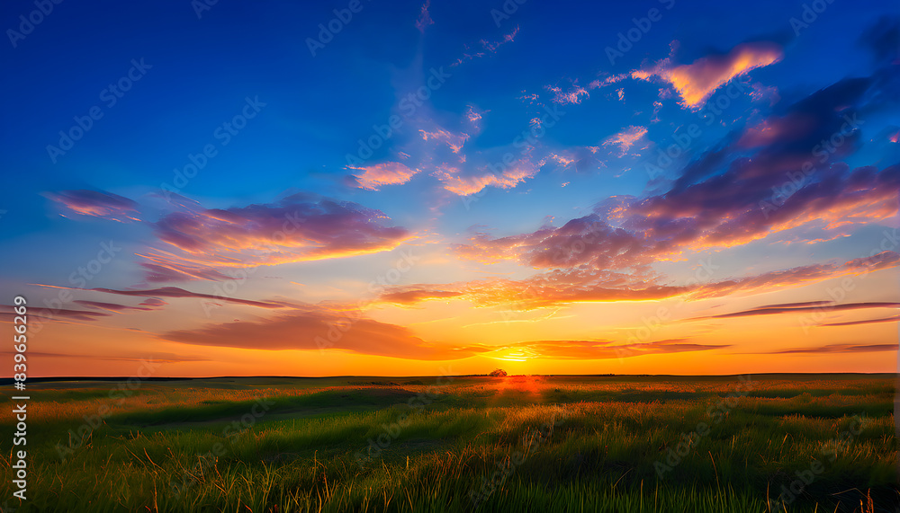 Stunning Sunset Over Green Grassland