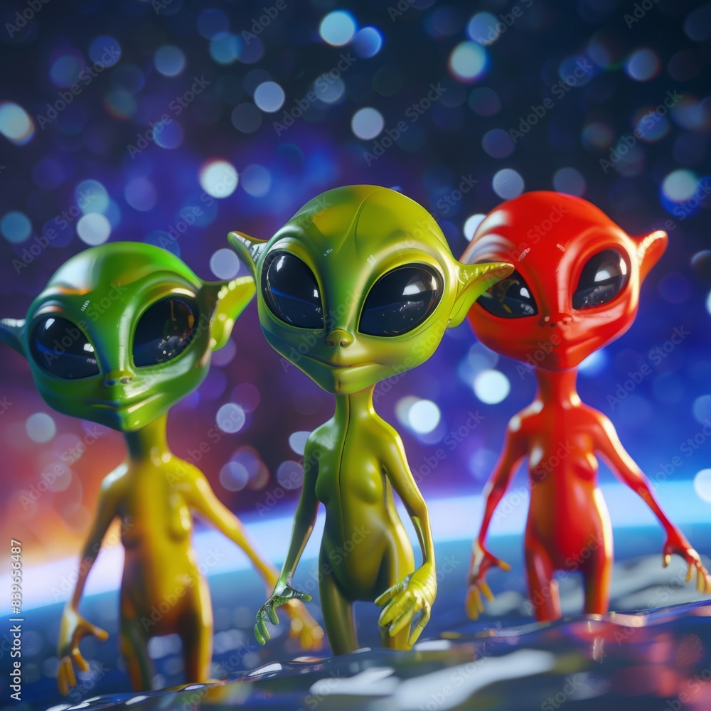 Fototapeta premium 3D cartoon aliens in space.