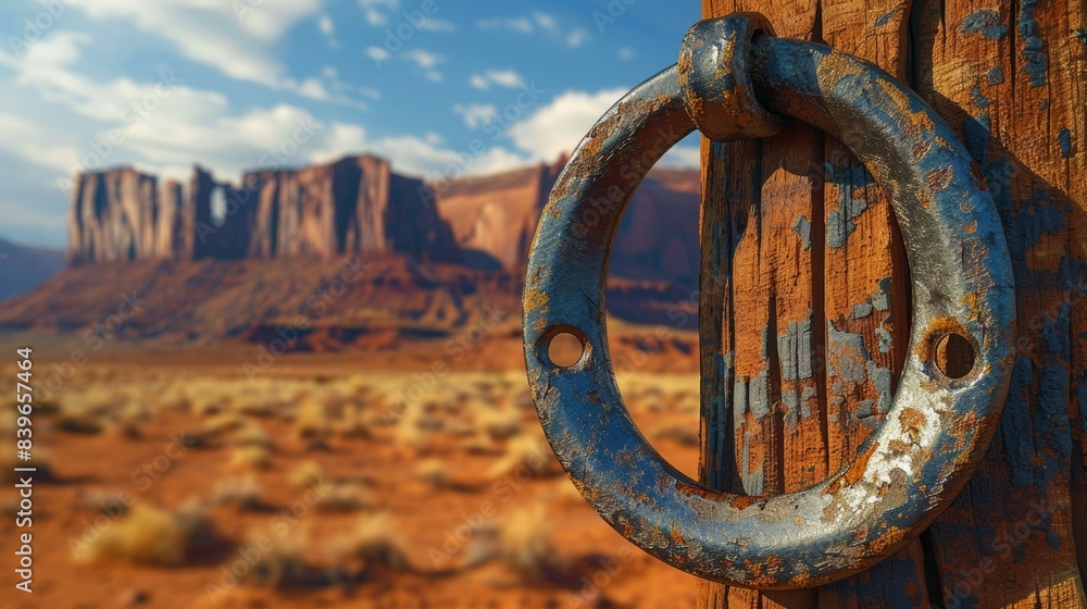 desert western decor, old horseshoes hung on a wooden post against a backdrop of the desert, creating an abstract wild west-inspired scene desert western decor, old horseshoes hung on a wooden post against a backdrop of the desert, creating an abstract wild west-inspired scene