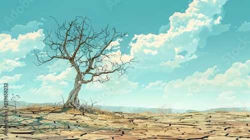 The photo shows a lonely tree in a vast desert landscape