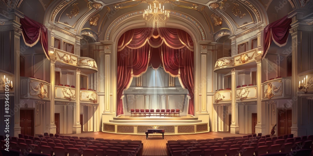 Obraz premium Luxurious Theater Hall with Red Curtains