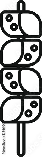 Minimalist line drawing of delicious food being grilled on a stick