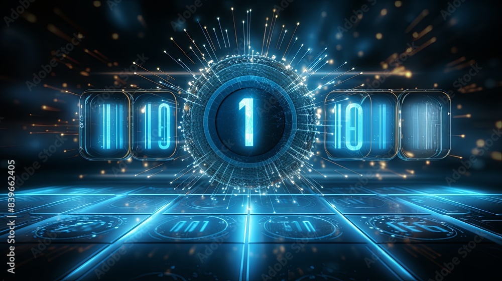 Fototapeta premium A blue and white clock with the numbers 1 and 10 on it