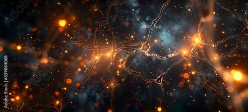 A network of glowing neurons firing in a brain, symbolizing the interconnectedness of the human mind. photo