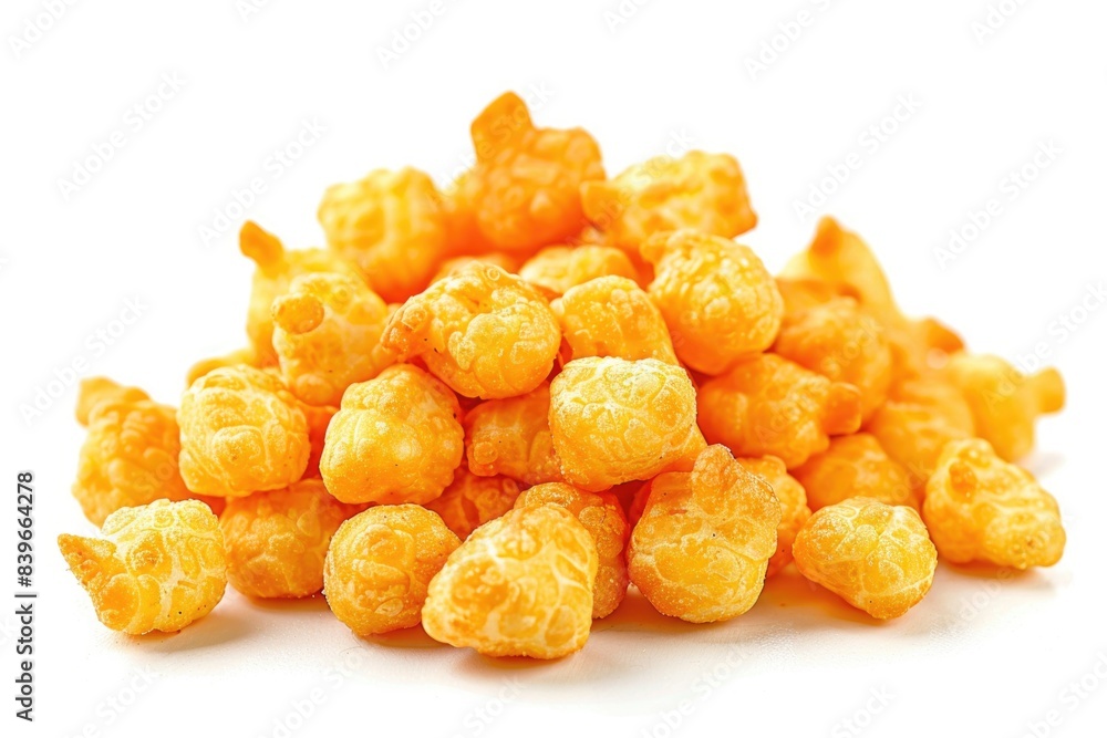 A stack of popcorn kernels on a clean white surface, perfect for photography or graphic design A stack of popcorn kernels on a clean white surface, perfect for photography or graphic design