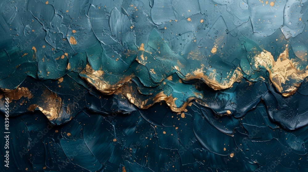 luxurious abstract painting, layers of indigo, emerald green, and gold brushstrokes form a lavish and chic abstract backdrop with rich textures luxurious abstract painting, layers of indigo, emerald green, and gold brushstrokes form a lavish and chic abstract backdrop with rich textures