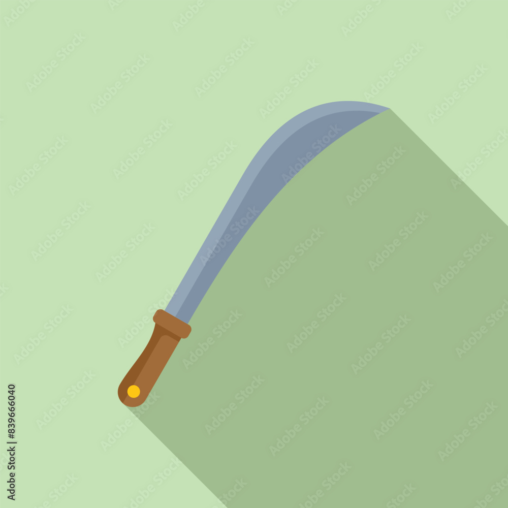 Curved blade with a wooden handle, useful for gardening or farming activities Curved blade with a wooden handle, useful for gardening or farming activities