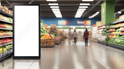 Blank advertising mockup for ad at the supermarket with blurred background   © Five Million Stocks