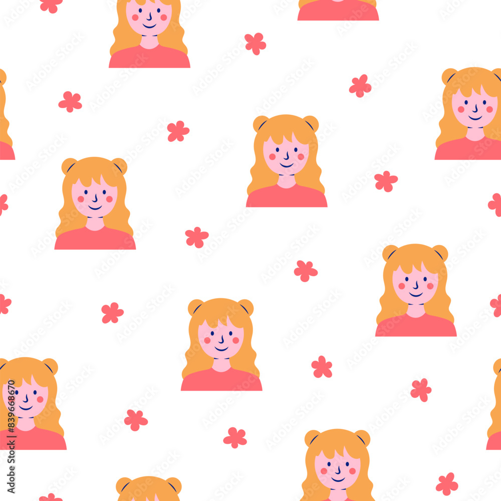 Kids different user profile. Seamless pattern. Pretty girl and boy. Young people. Vector drawing. Design ornaments. Kids different user profile. Seamless pattern. Pretty girl and boy. Young people. Vector drawing. Design ornaments.