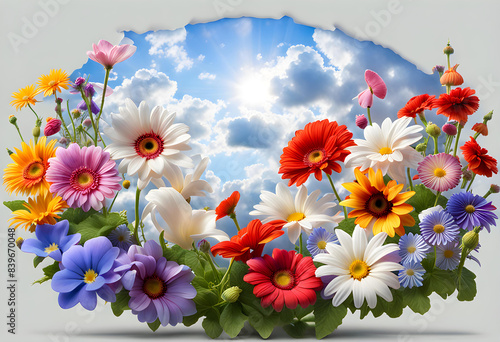 Landscape image view of fresh wet lavender Jasmine lily hollyhocks pansy gerbera and carnation flowers