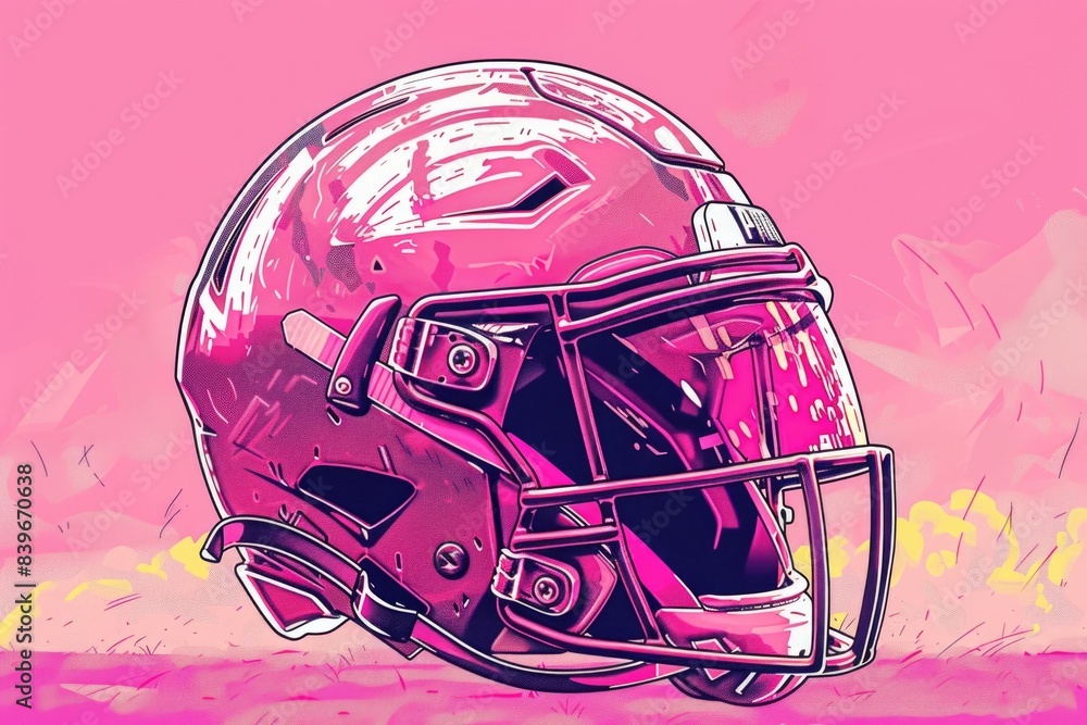 A football helmet on a bright pink background A football helmet on a bright pink background