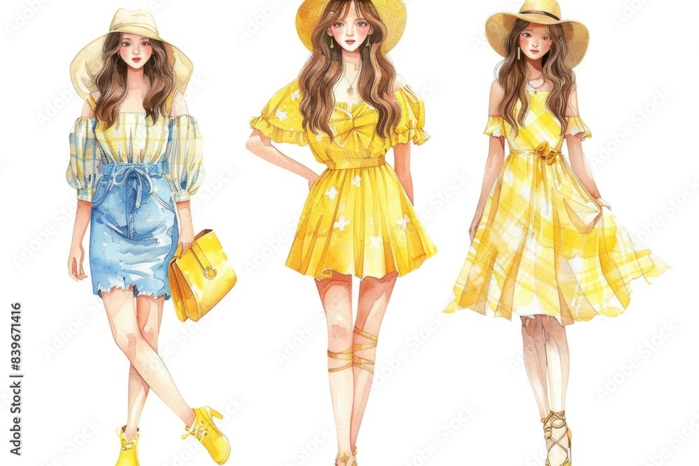 © Ева Поликарпова - Group of women dressed up in elegant outfits with hats, suitable for various social events or historical illustrations © Ева Поликарпова - Group of women dressed up in elegant outfits with hats, suitable for various social events or historical illustrations