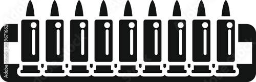 Ten bullets lined up and ready for action, representing violence and combat