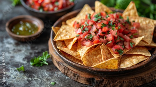 spicy homemade nachos and salsa on a wooden platter, ideal for a chill evening with friends a delightful snack idea