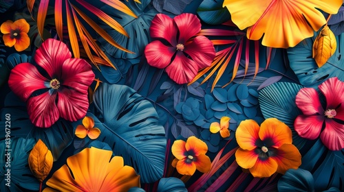 Wallpaper Mural botanical pop art, modern collage banner with vivid botanical elements, showcasing colorful flowers and leaves on a geometric backdrop for a pop art vibe Torontodigital.ca