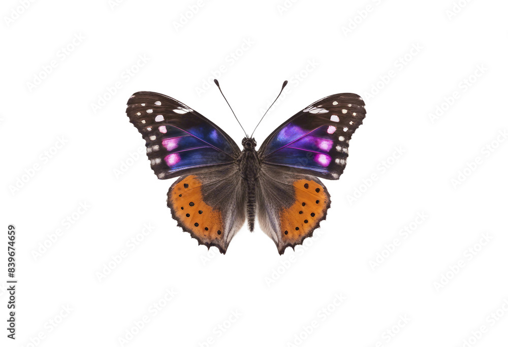 Fototapeta premium Orange purple butterfly isolated on transparent background cutout