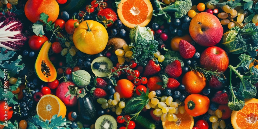 Vibrant Collage of Fresh Fruits and Vegetables Vibrant Collage of Fresh Fruits and Vegetables