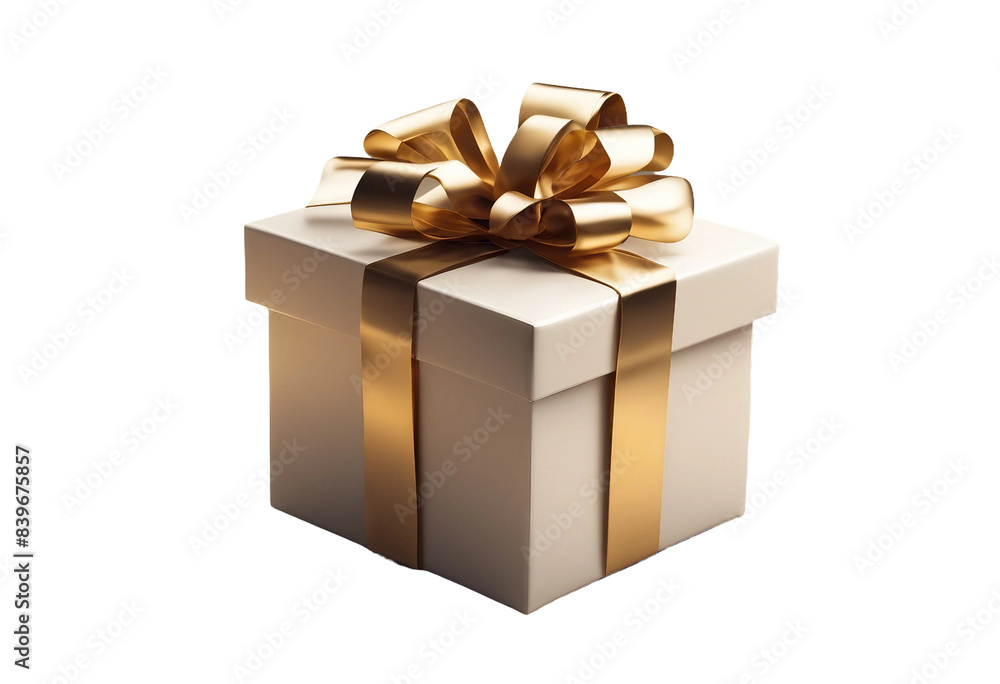 White gift box with golden ribbon isolated on transparent background cutout White gift box with golden ribbon isolated on transparent background cutout