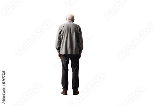 Old man back view isolated on transparent background cutout