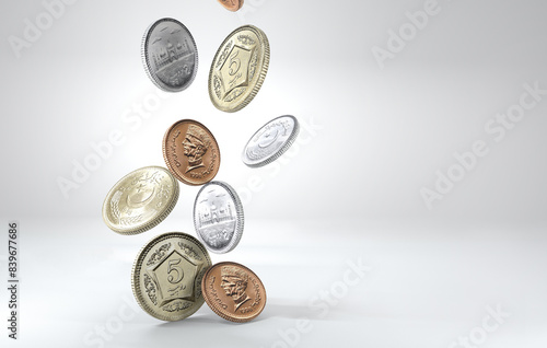 Tableau sur toile 1, 2 and 5 Rupees Pakistani currency coins falling 3D illustration