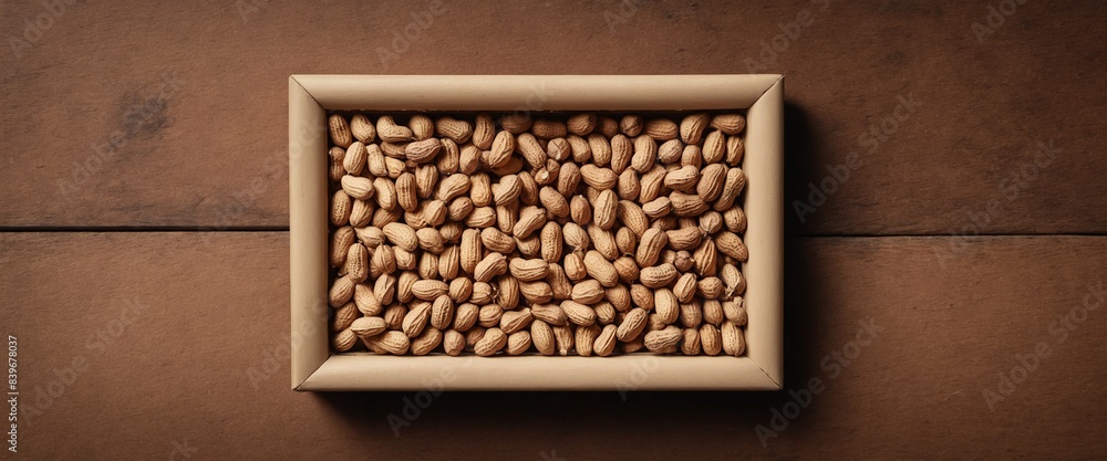 Peanuts on wooden dark table. Top view flat lay Peanuts on wooden dark table. Top view flat lay