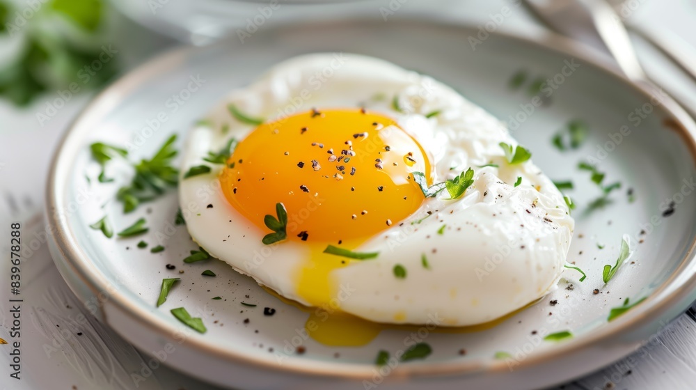 Perfectly Cooked Sunny-Side Up Egg with Fresh Herbs Perfectly Cooked Sunny-Side Up Egg with Fresh Herbs