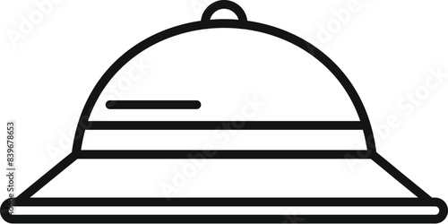 Simple icon depicting a safari pith helmet, bringing to mind images of explorers trekking through the african savanna