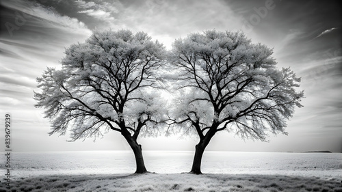 how about a serene scene of two trees standing