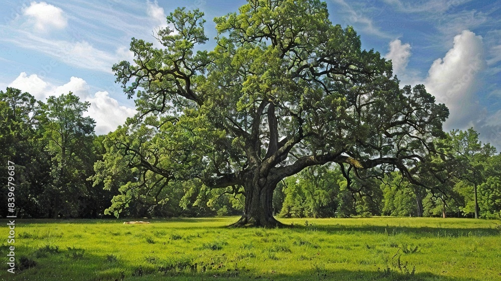 In the heart of a verdant meadow stands a colossal tree, cradling a cow peacefully reposing In the heart of a verdant meadow stands a colossal tree, cradling a cow peacefully reposing