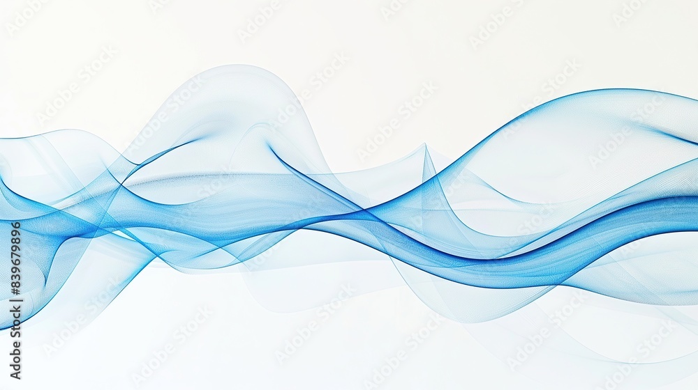 Obraz premium Gentle azure wave abstract pattern, clear and light, isolated on a white backdrop