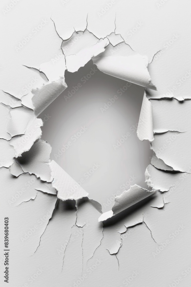 A hole in the wall with a piece of paper sticking out, potentially containing a note or message A hole in the wall with a piece of paper sticking out, potentially containing a note or message