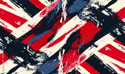 Fototapeta Naklejka Na Ścianę i Meble -  Red, white and blue color palette with brush strokes in the background Generative AI