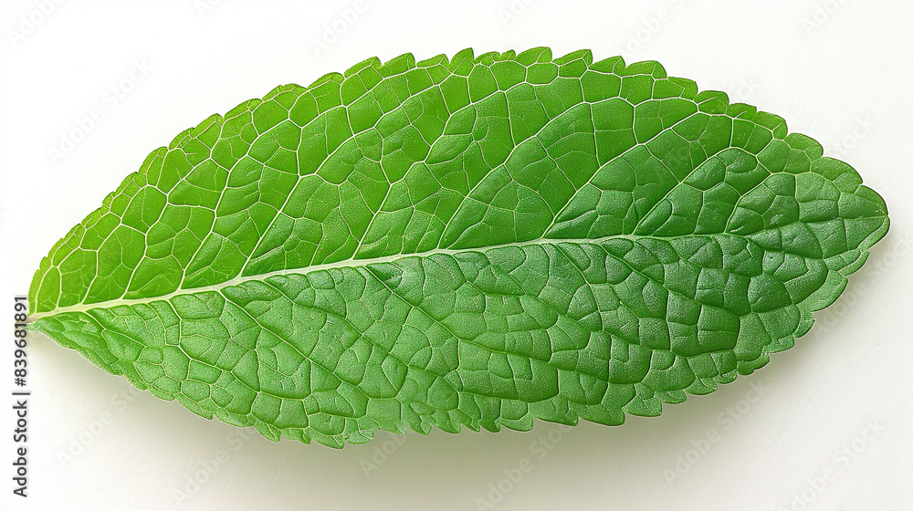 Obraz premium Green leaf on white background with black edge