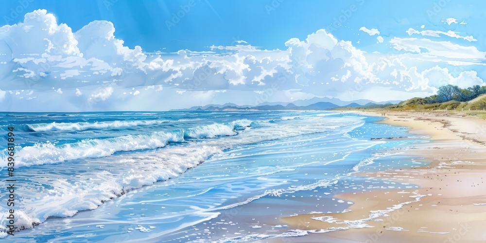 Fototapeta premium Sunny Beach with Rolling Waves